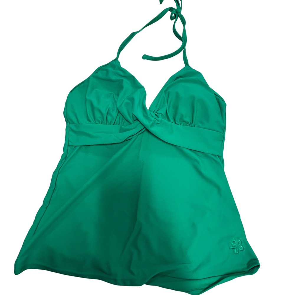 Hapari Emerald Green Twist Tankini Swim Top UPF 50+ Padded Halter New Large